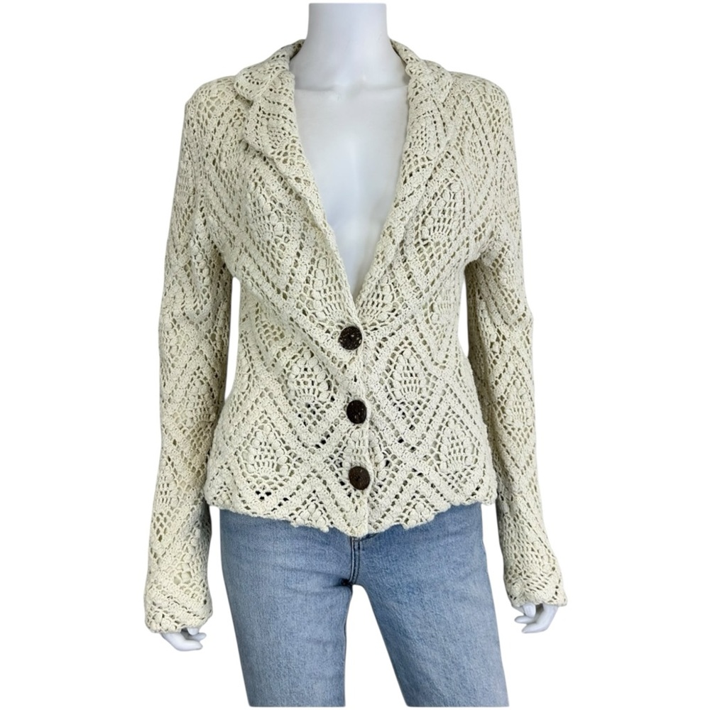 525 america Linen Blend Cream Knit Cardigan Size S